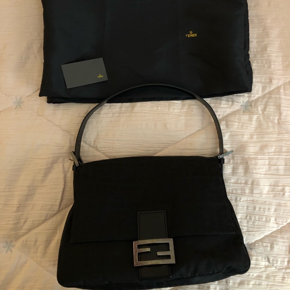 Black Fendi Zucca Pattern Mamma Bucket Hand Bag